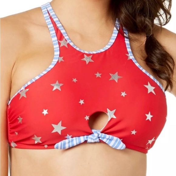 California Waves Other - M NEW California Waves CA USA Flag Stars Bikini Top High Neck Americana NWOT